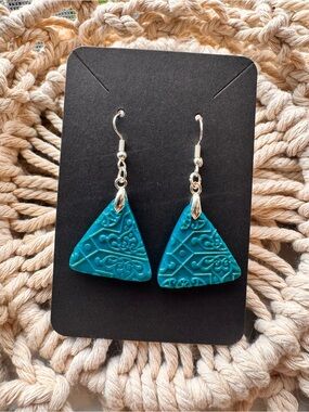 Handcrafted Teal Triangle Drop Earrings - Women Jewelry